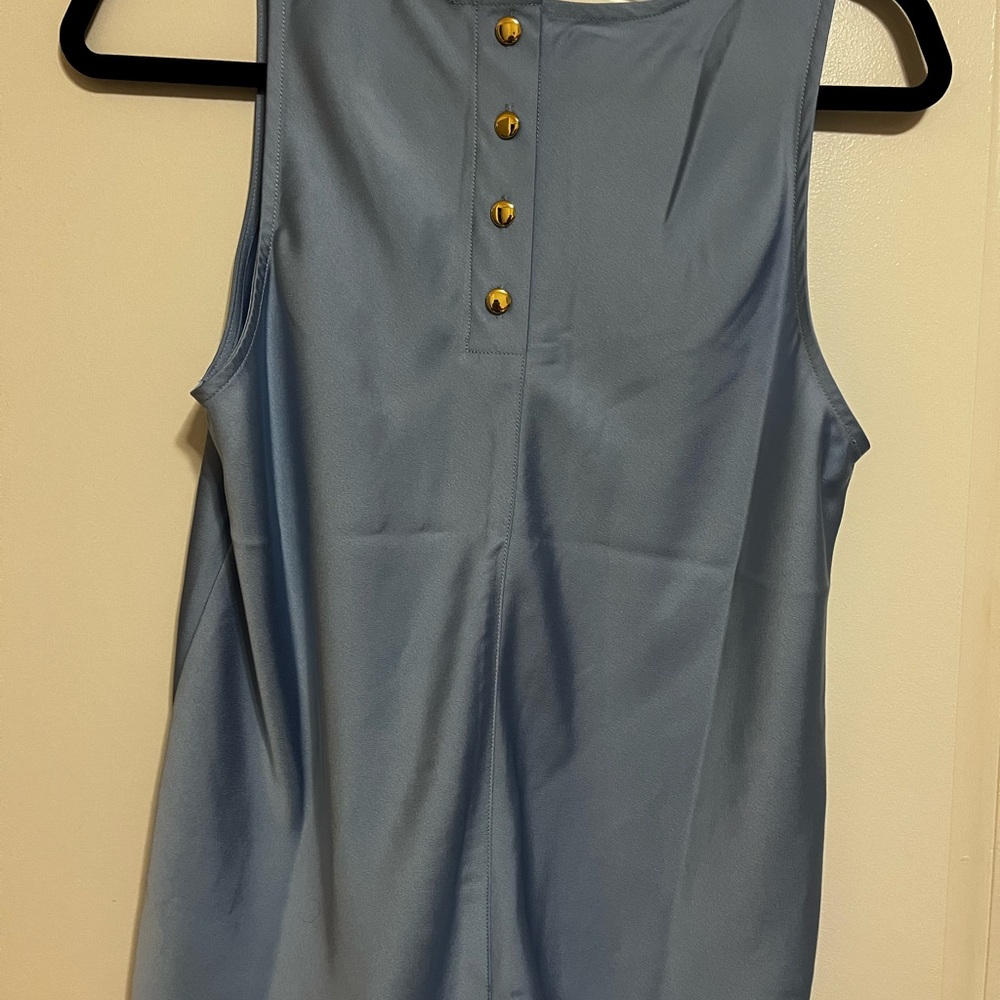 Blue Sleeveless Top with Gold Buttons